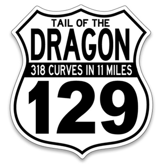 Trailer Size Tail of the Dragon 129 Sign Sticker